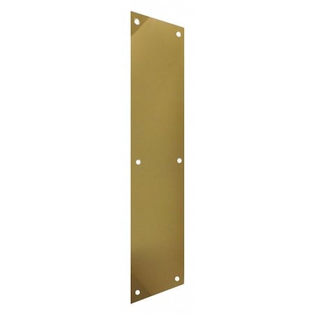 Door Push Plate, Brass, Polished, 4" W