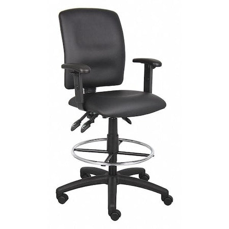 Leather Drafting Chair, 29 1/2-, Adjustable, Black