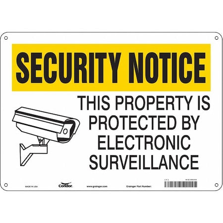 Security Sign, 10 in H, 14 in W, Polyethylene, Horizontal Rectangle, English, 453N95