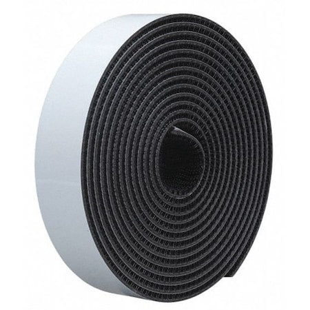 Reclosable Fastener, Rubber Adhesive, 30 ft, 1/2 in W, Black