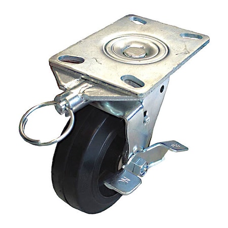 Plate Caster, 410 lb. Load, Black Wheel
