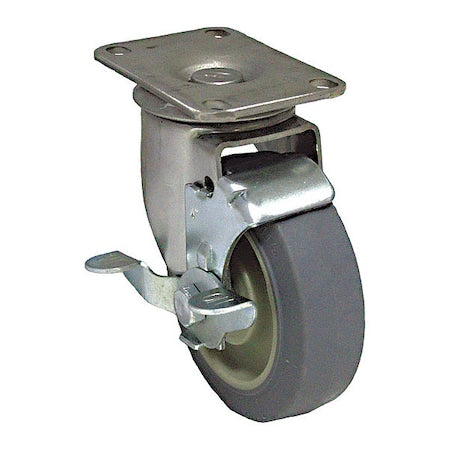 Plate Caster, 325 lb. Load, Gray Wheel