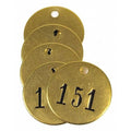Numbered Tag, Brass, 1 1/2 in H x 1 1/2 in W, Yellow, Round, 25 PK