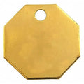 Blank Tag, Brass, 1 1/4 in H x 1 1/4 in W, Yellow, Octagon, 100 PK