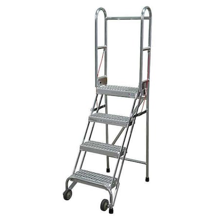 70 in H Aluminum Folding Rolling Ladder, 4 Steps, 350 lb Load Capacity