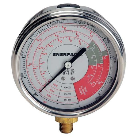 Hydraulic Cylinder Pressure Gauge, 0 to 10,000 psi psi, 4 in Dial, 1/4 in NPTF, Bottom Location