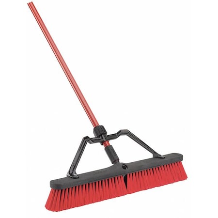 24 in Sweep Face Push Broom, Black, Red