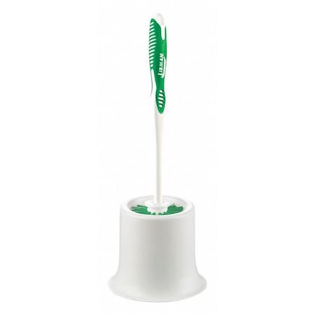 Toilet Brush with Caddy, 5 1/2 in Brush Length, Polypropylene Handle, Green/White