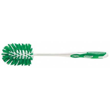 Toilet Brush, 10 1/4 in L Handle, 3 3/4 in L Brush, Green, Polypropylene, 14 in L Overall