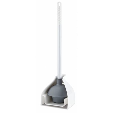 Toilet Plunger and Caddy Set, Rubber Plunger, 5 in Cup Dia, 18 in L Steel Handle L