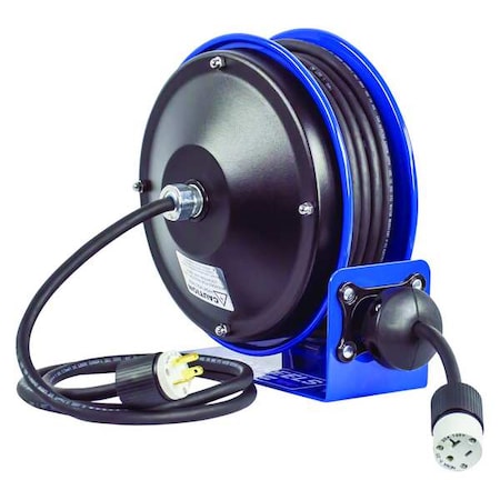 Cord Reel, Spring Retracted, 12 AWG, Blue Reel Color, 30 ft Length, 1 Outlets