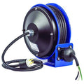 Cord Reel With Hand Lamp, Spring Retracted, Flying Lead, 12 AWG, Blue Reel Color, 30 ft Length