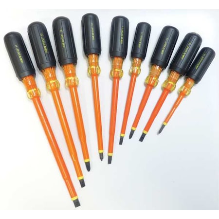 Insulated Screwdriver Set, Slotted/Phillips, Square, 9 pcs