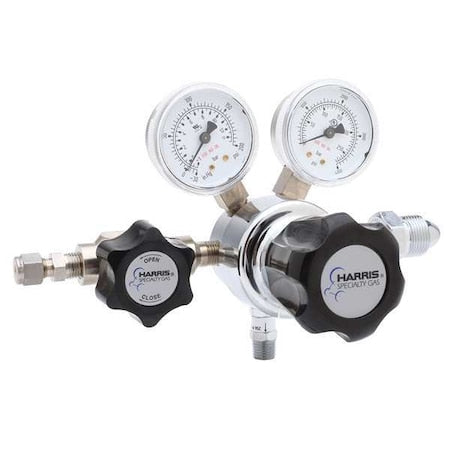 High Purity Gas Regulator, Carbon Dioxide, Single Stage, 0.825""-14 Inlet, 1/4 in Outlet