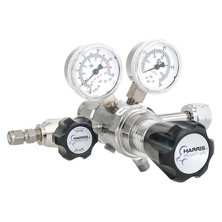 High Purity Gas Regulator, Hydrogen, Methane, Two Stage, 0.825""-14 Inlet, 1/4 in Outlet