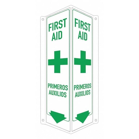 First Aid/Primeros Auxilios, 8 in W x 18 in H, V-Shape Projection, Aluminum, LCVB-0047-RA_4x18