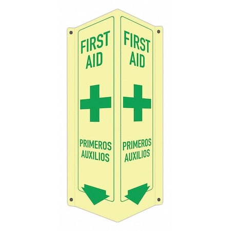 First Aid/Primeros Auxilios, 8 in W x 18 in H, V-Shape Projection, Aluminum, LCVB-0047-GA_4x18