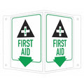 First Aid (w Sym & Down Arrow), 7 1/2 in W x 6 in H, V-Shape Projection, Aluminum, LCVB-0018-NA_4x6