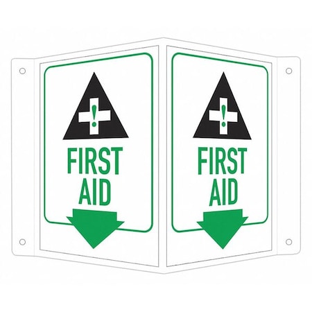 First Aid (w Sym & Down Arrow), 7 1/2 in W x 6 in H, V-Shape Projection, Aluminum, LCVB-0018-NA_4x6
