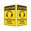 No Header, Hearing Protection Required In This Area, 7 1/2 in W x 6 in H, V-Shape Projection