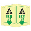 First Aid (w Sym & Down Arrow), 7 1/2 in W x 6 in H, V-Shape Projection, Aluminum, LCVB-0018-GA_4x6