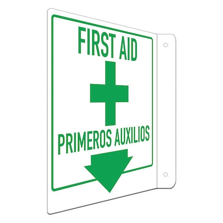 First Aid/Primeros Auxilios, 8 in W x 12 in H, L-Shape Projection, Aluminum, LCFL-0036-NA_8x12