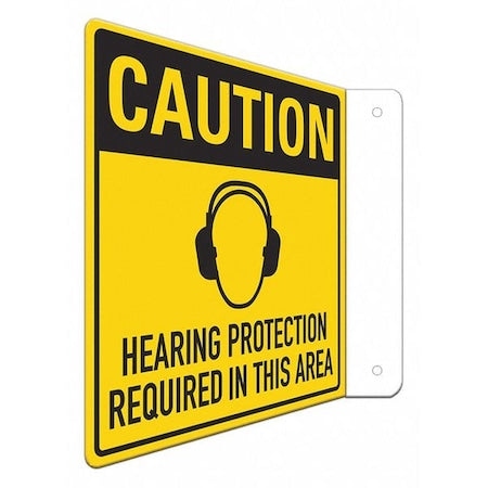 Caution Hearing Protection Required In This Area, 8 in x 8 in, L-Shape Projection, LCFL-0018-NA_8x8