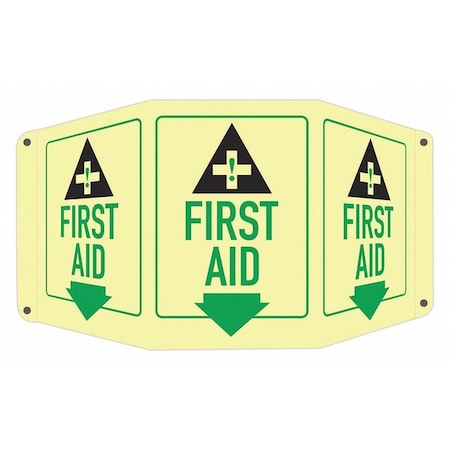 First Aid (w Sym & Down Arrow), 17 1/2 in W x 10 in H, Tri-Bend, Aluminum, LCTB-0010-GA_7x10