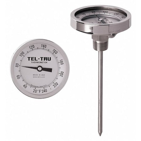 Analog Dial Thermometer,Stem 12"" L