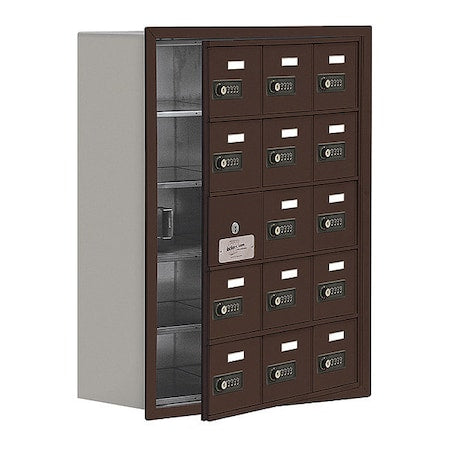 Cell Phone Locker, 22 3/4 in W, 8 3/4 in D, 29 3/4 in H, (3) Wide, (5) Tier, Bronze