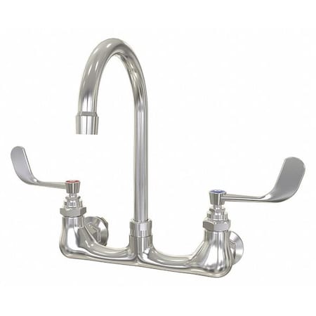 Manual Gooseneck Service Sink Faucet, 8" Mount, Chrome 2 Hole