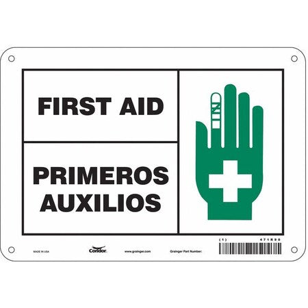 First Aid/Primeros Auxilios, 10 in W x 7 in H, Vertical Rectangle, Aluminum, 471R90