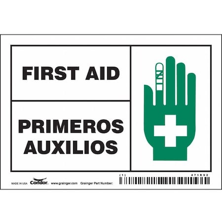 First Aid/Primeros Auxilios, 5 in W x 3 1/2 in H, Horizontal Rectangle, Vinyl, 471R92, PK5