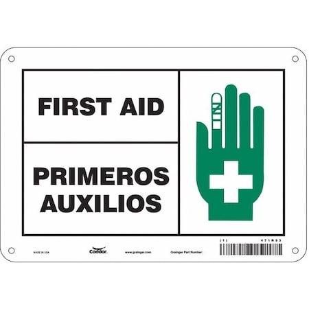 First Aid/Primeros Auxilios, 10 in W x 7 in H, Vertical Rectangle, Polyethylene, 471R93