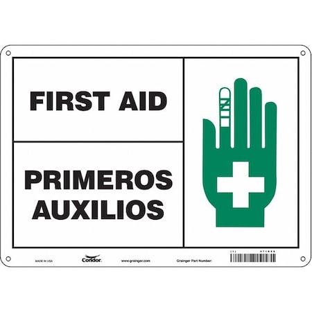 First Aid/Primeros Auxilios, 14 in W x 10 in H, Horizontal Rectangle, Vinyl, 471R96