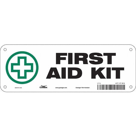First Aid Kit, 10 in W x 3 1/2 in H, Vertical Rectangle, Polyethylene, 471T09
