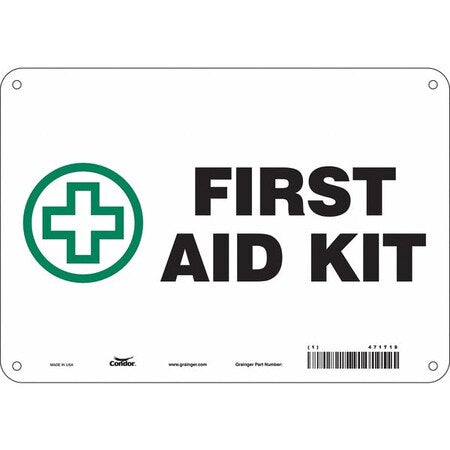 First Aid Kit, 10 in W x 7 in H, Vertical Rectangle, Polyethylene, 471T18