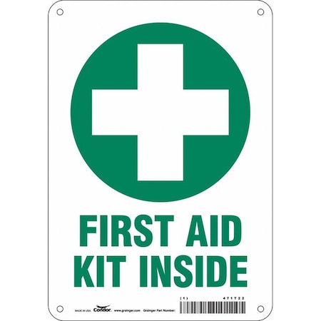 First Aid Kit Inside, 7 in W x 10 in H, Horizontal Rectangle, Aluminum, 471T22