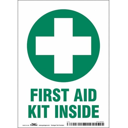 First Aid Kit Inside, 5 in W x 7 in H, Vertical Rectangle, Vinyl, 471T26
