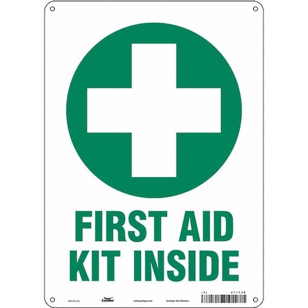 First Aid Kit Inside, 10 in W x 14 in H, Vertical Rectangle, Vinyl, 471T28
