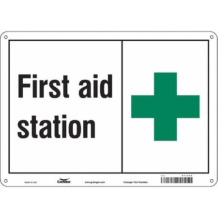 First Aid Station, 14 in W x 10 in H, Horizontal Rectangle, Aluminum, 471T45
