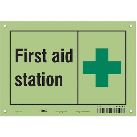 First Aid Station, 10 in W x 7 in H, Vertical Rectangle, Glow Vinyl, 471T46