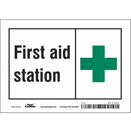First Aid Station, 7 in W x 5 in H, Horizontal Rectangle, Vinyl, 471T53