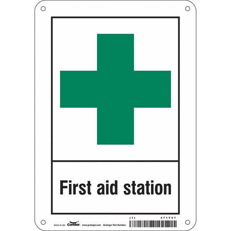 First Aid Station, 7 in W x 10 in H, Horizontal Rectangle, Aluminum, 471T57