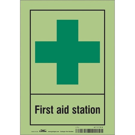 First Aid Station, 7 in W x 10 in H, Horizontal Rectangle, Glow Vinyl, 471T59