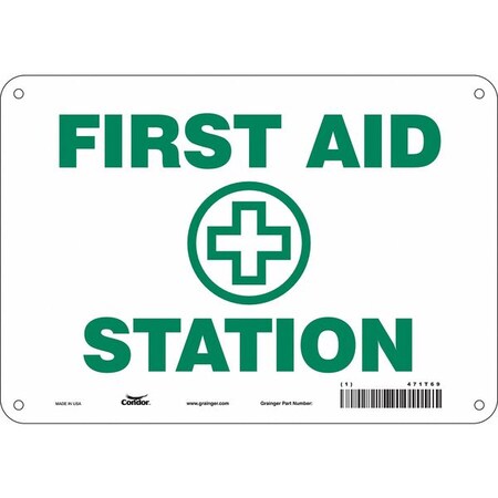 First Aid Station, 10 in W x 7 in H, Vertical Rectangle, Aluminum, 471T69