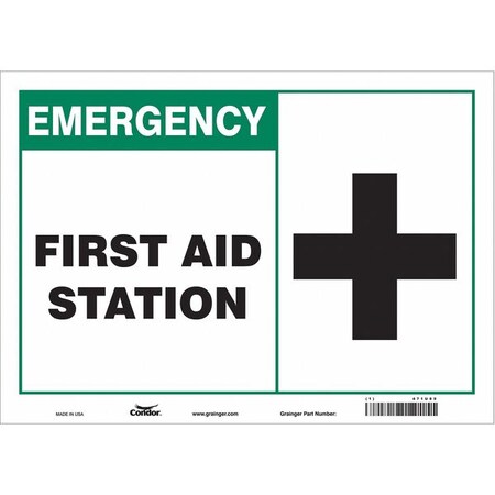 First Aid Station, 14 in W x 10 in H, Horizontal Rectangle, Vinyl, 471U89