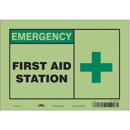 First Aid Station, 10 in W x 7 in H, Vertical Rectangle, Glow Vinyl, 471U73