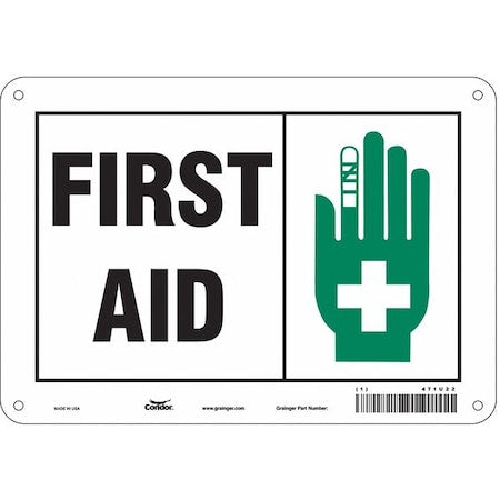 First Aid, 10 in W x 7 in H, Vertical Rectangle, Aluminum, 471U22