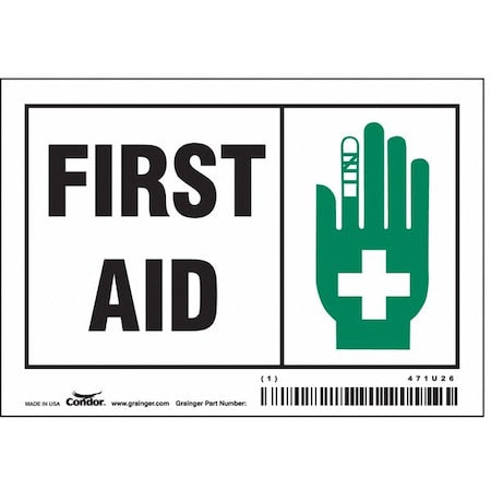 First Aid, 5 in W x 3 1/2 in H, Horizontal Rectangle, Vinyl, 471U26